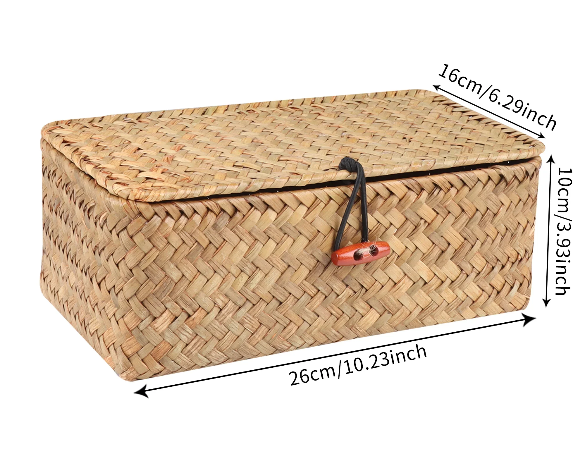 Handmade Seagrass Rattan Storage Box with Lid – Rectangular Woven Organizer Basket for Makeup, Office & Home Decor