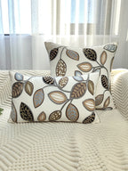 Leaf Embroidered Throw Pillow Cover – Canvas Cushion Cover for Boho Home Decor