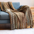 Boho Woven Throw Blanket – Zigzag Stripes with Tassels, Soft & Lightweight Decorative Blanket