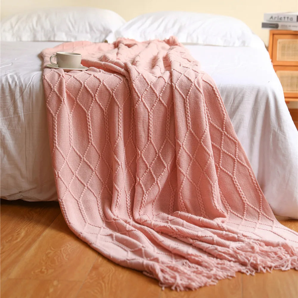 Soft Knit Fringe Throw Blanket