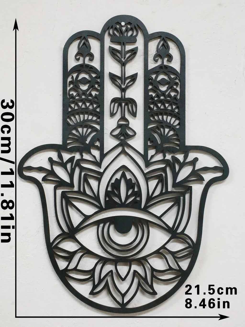 Wooden Gothic Hamsa Hand Wall Hanging – Evil Eye Ornament for Boho Home Decor, Dorm, or Table Display