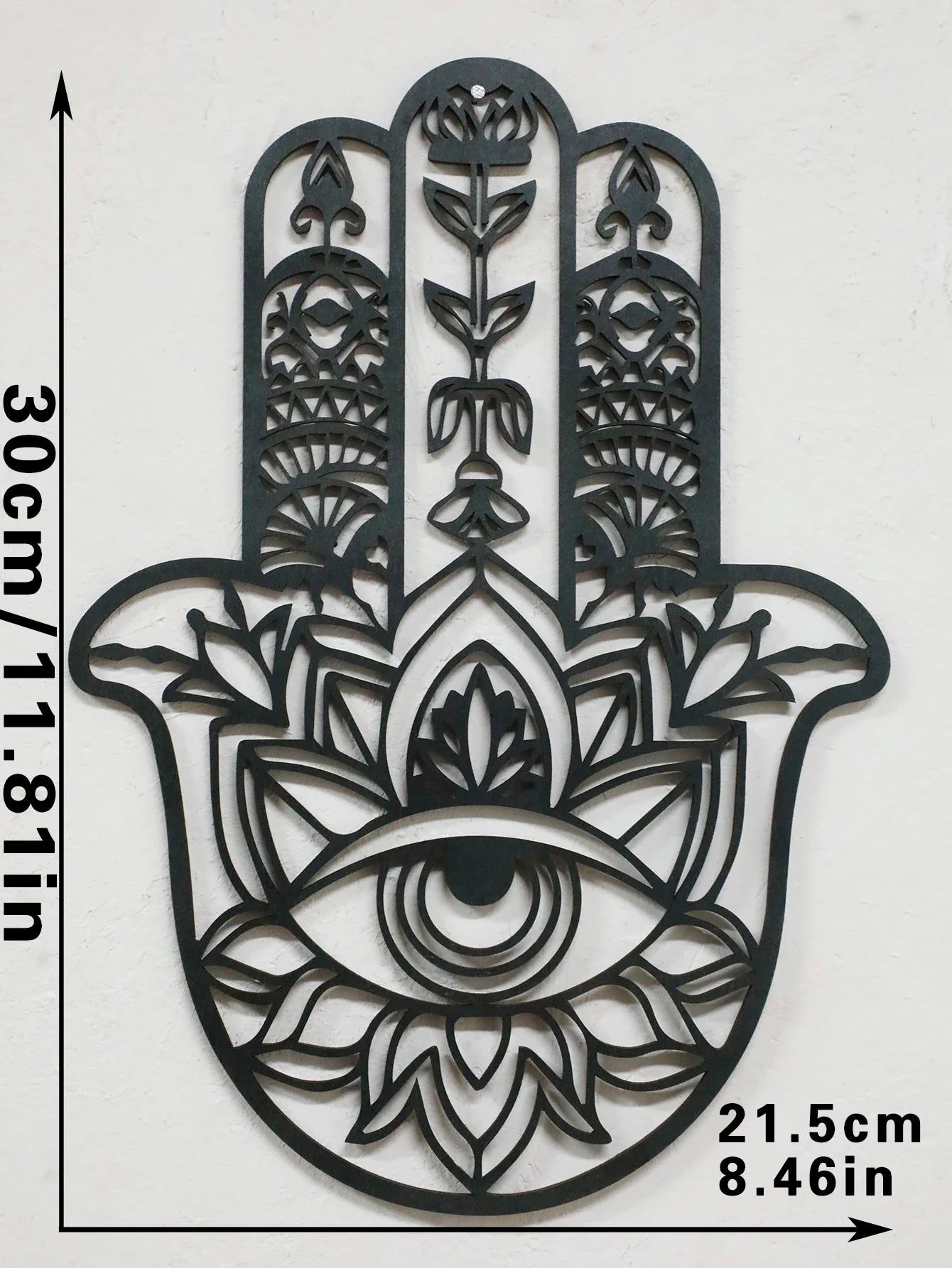 Wooden Gothic Hamsa Hand Wall Hanging – Evil Eye Ornament for Boho Home Decor, Dorm, or Table Display