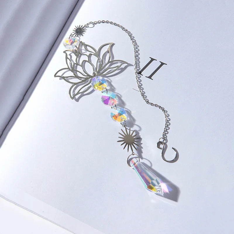 Metal Lotus & Crystal Boho Suncatcher – Handmade Sunlight Charm for Home & Garden
