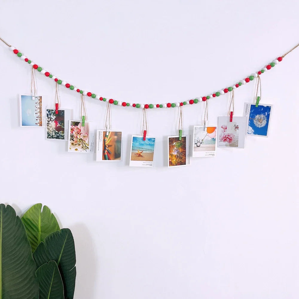 Boho Wall Hanging Photo Display with Wooden Beads & Clips