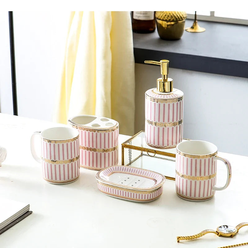 Ivory Porcelain & Gold-Plated Ceramic Bathroom Set – Black