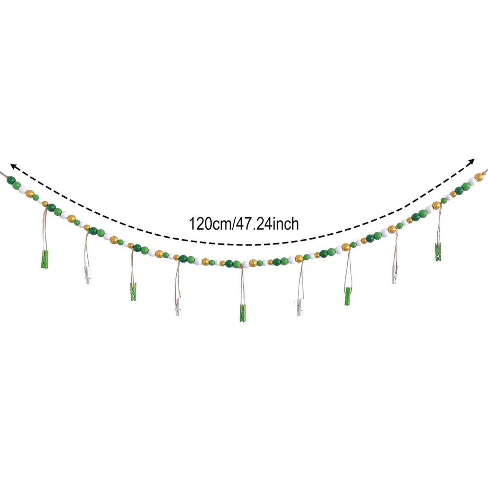 Boho Wall Hanging Photo Display with Wooden Beads & Clips
