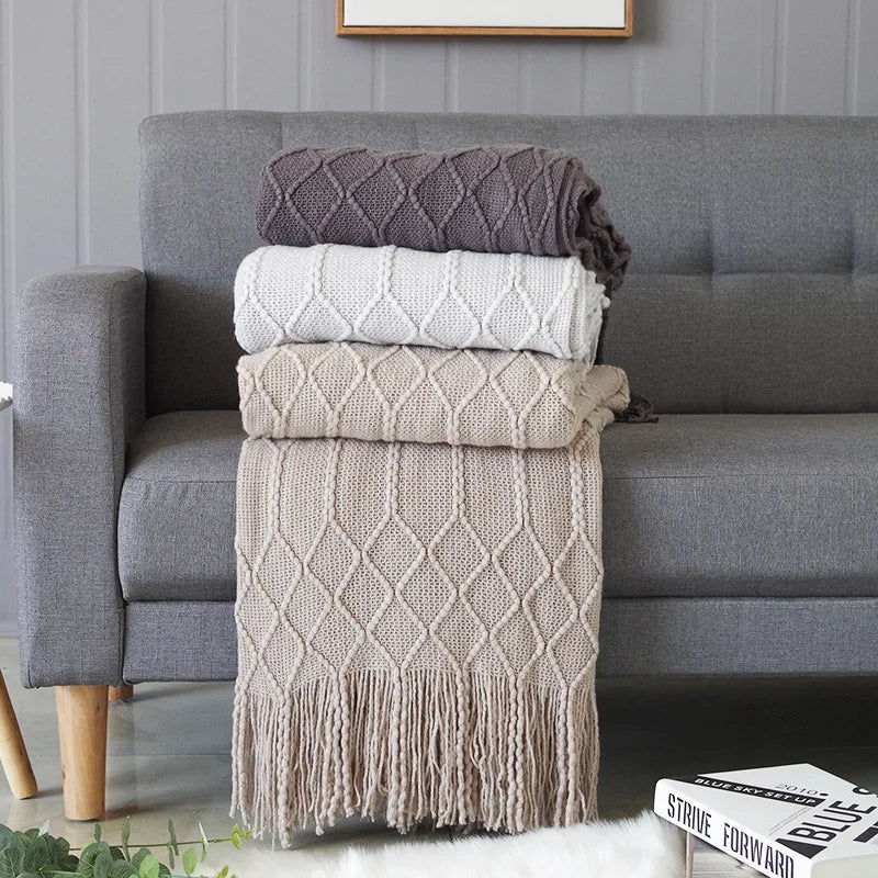 Soft Knit Fringe Throw Blanket