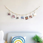 Boho Wall Hanging Photo Display with Wooden Beads & Clips