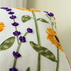 Sunflower & Lavender Embroidered Boho Throw Pillow Cover