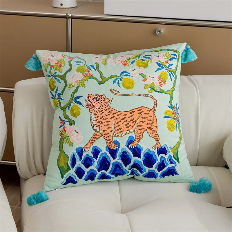 Vintage Velvet Animal Print Pillow Cover – Double-Sided Decorative Cushion for Boho & Eclectic Homes