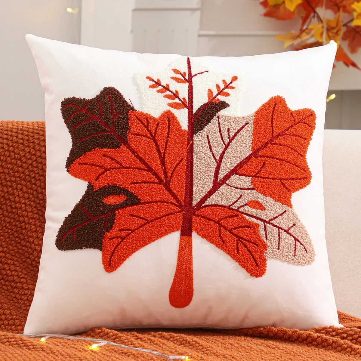 Autumn Embroidered Velvet Throw Cushion Case