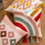 Tufted Bohemian Throw Pillow Cover – Geometric Embroidered Cushion with Tassels