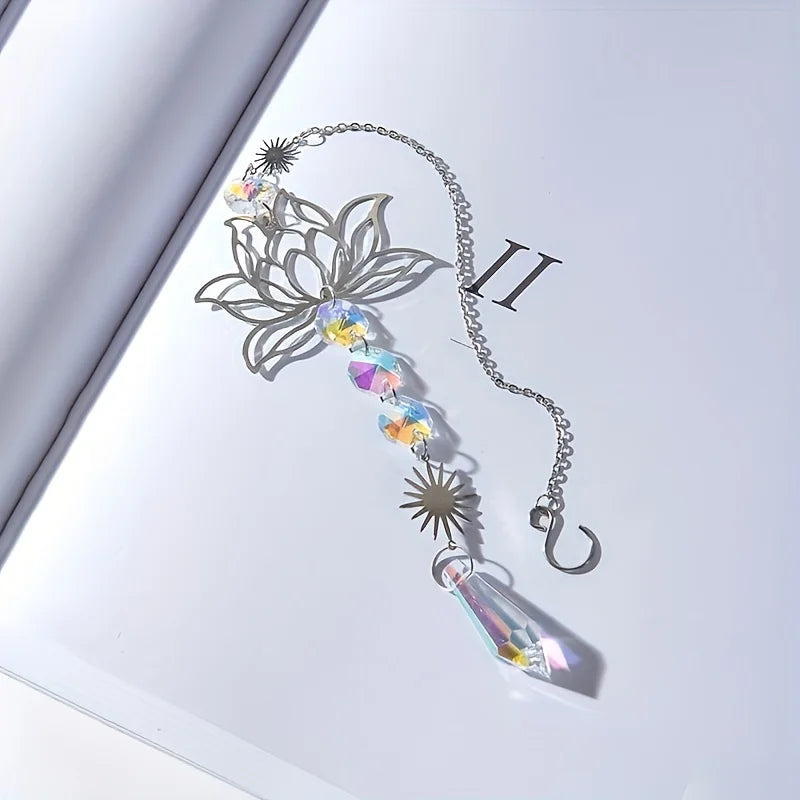 Metal Lotus & Crystal Boho Suncatcher – Handmade Sunlight Charm for Home & Garden