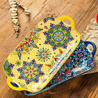 Boho Ceramic Fish Dish with Handle – Rectangular Serving Tray for Oven & Microwave