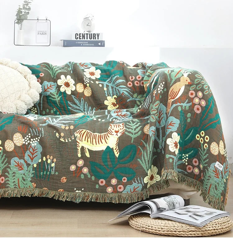 Jungle Tiger Cotton Throw Blanket