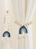 🌈 Magnetic Rainbow Curtain Tiebacks – Wooden Bead & Hemp Rope Holdbacks for Boho Home Decor
