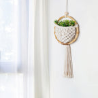 Boho Macrame Wall Hanging with Flower Pot Pocket – Handmade Nordic Round Wall Tapestry | Dorm Room & Home Decor
