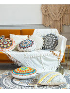 Boho Mandala Round Cushion Cover – Moroccan-Inspired Embroidered Throw Pillow Case for Boho Home Decor