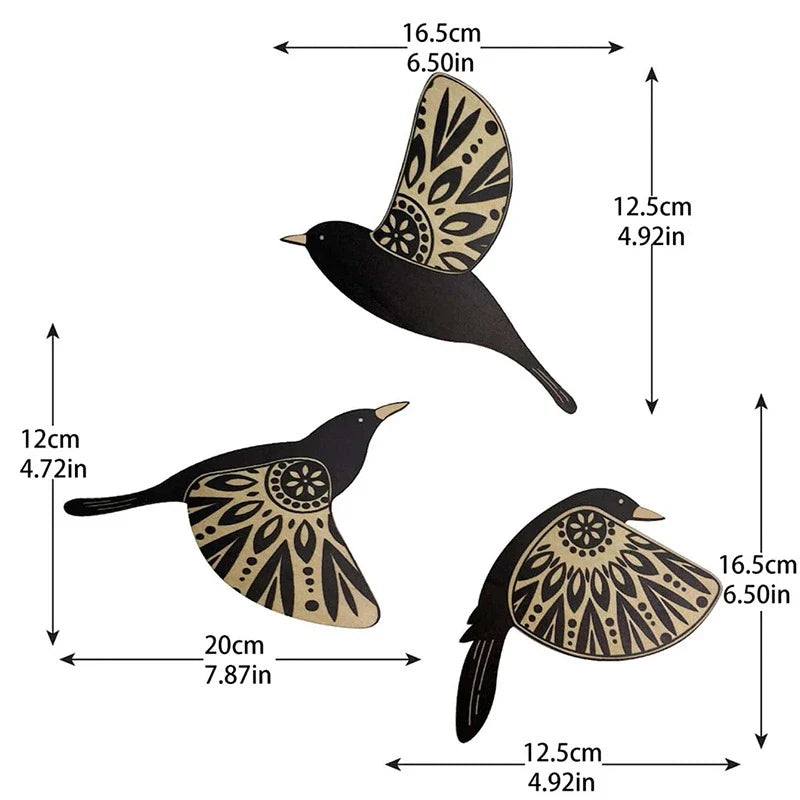 3-Piece Wooden Bird Wall Decor Set – Patterned Boho Home Decor for Indoors & Outdoors