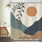 Abstract Bohemian Shower Curtain Arch Sun Moon Phases Boho Leaf Modern Minimalist aesthetic line geometric decorative Bathroom Home Decor Cat Leaves Mountains Outdoors