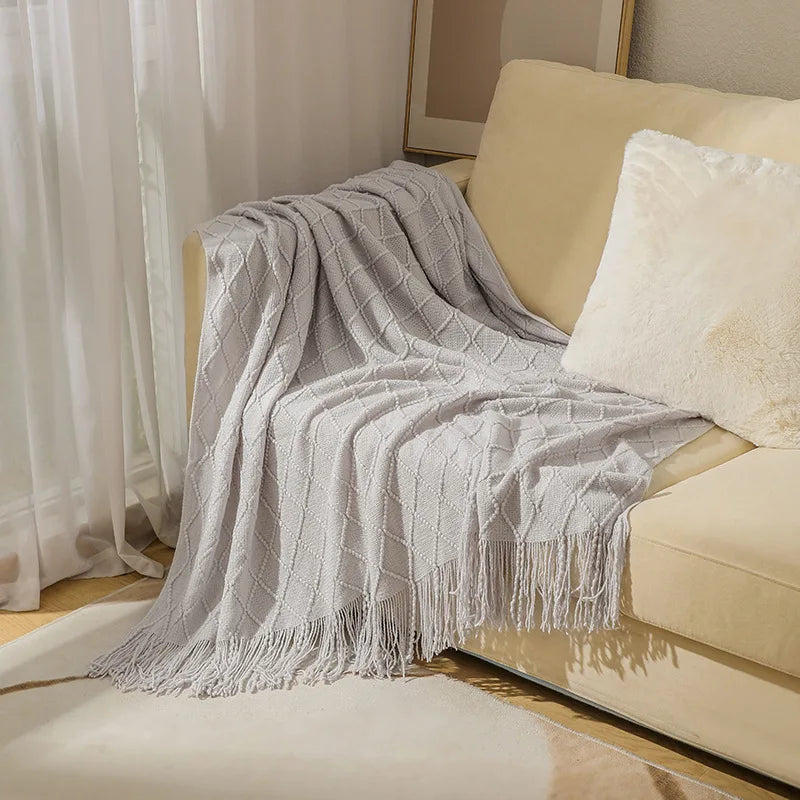 Soft Knit Fringe Throw Blanket