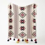 Bohemian Snowflake Fringed 100% Cotton Knit Throw Blanket