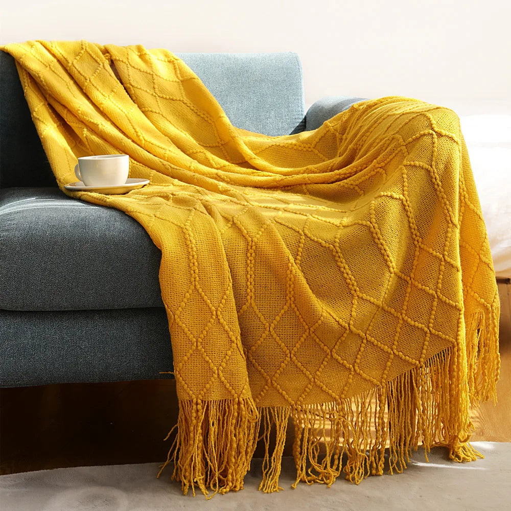Soft Knit Fringe Throw Blanket