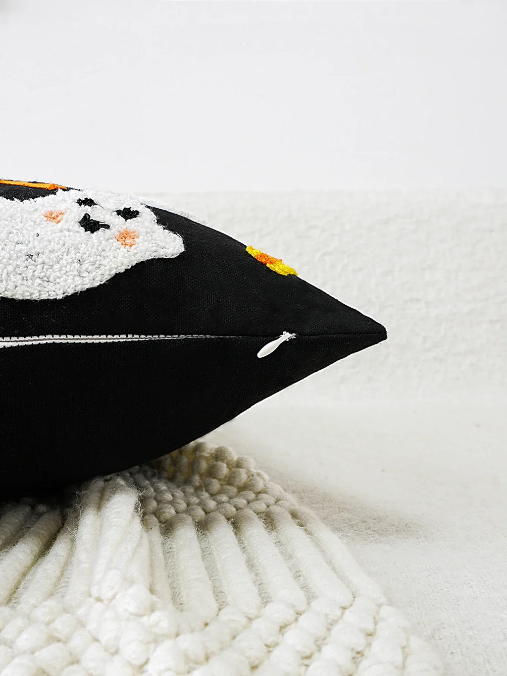 Halloween Ghost Embroidered Pillow Cover – Spooky Chic Accent for Sofa, Chair, or Bed