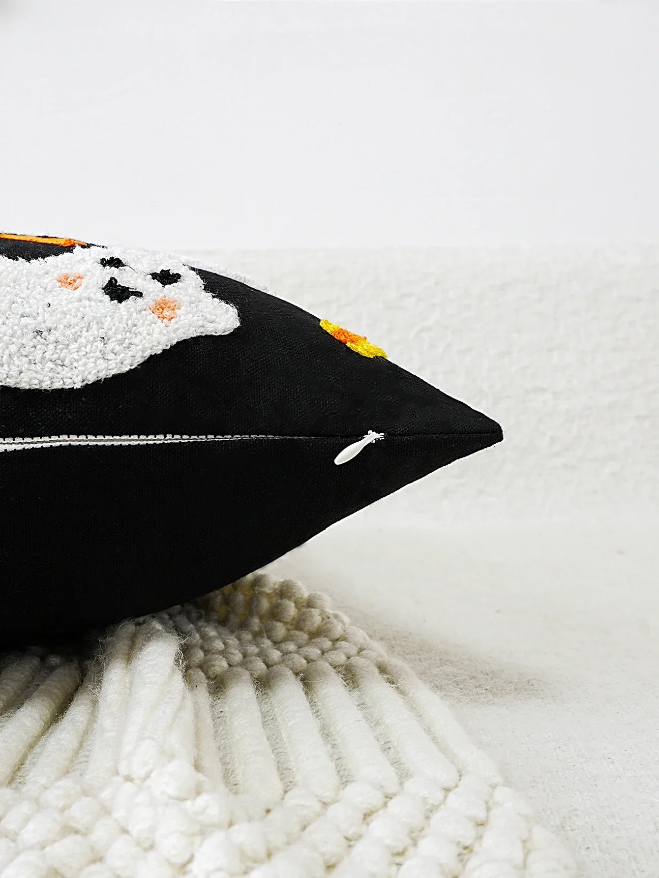 Halloween Ghost Embroidered Pillow Cover – Spooky Chic Accent for Sofa, Chair, or Bed