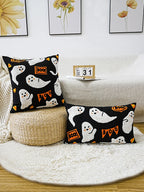 Halloween Ghost Embroidered Pillow Cover – Spooky Chic Accent for Sofa, Chair, or Bed