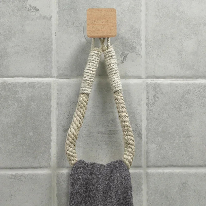 Boho Rope Toilet Paper Holder – Nail-Free Wall Mounted Handtowel Rack for Bathroom Storage & Decor